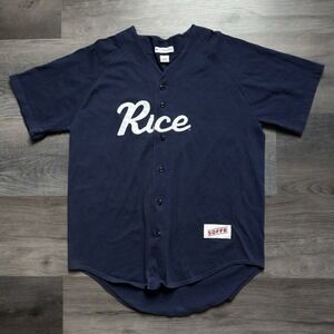 Vintage Soffe Rice Owls Baseball Jersey Shirt Size Large Navy Blue University